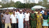 Mr Benson Dube spiritual head of Ogborode community (Centre on white) with agrieved members of Ogborode community
