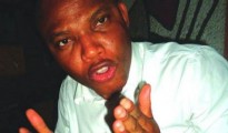 Nnamdi Kanu gestures, mouth open