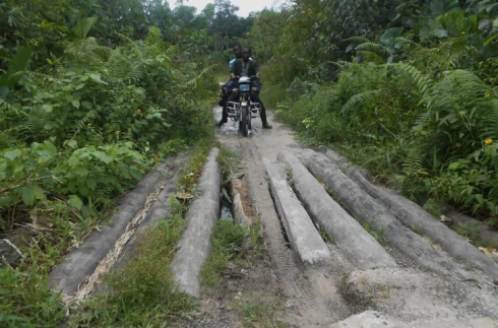 A make shift bridge built by Oforogbala youths for easy access to the community