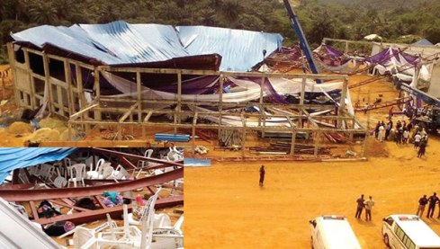 The Reigners Bible Church International Incorporation, Uyo, Akwa Ibom State, after it collapsed… on Saturday