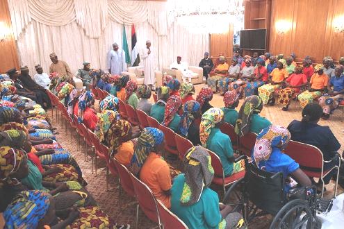 President Muhammadu Buhari addressing the released 82 Chibok school girls