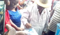 Chief E.K. Clark casting his vote at Kiagbodo  during Delta State local government council election yesterday....