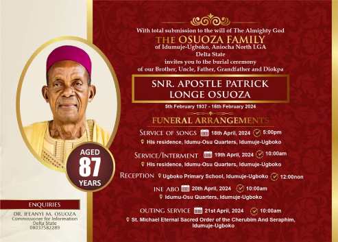 Family Releases Date For Burial Of Father Of Delta State Commissioner Of Information